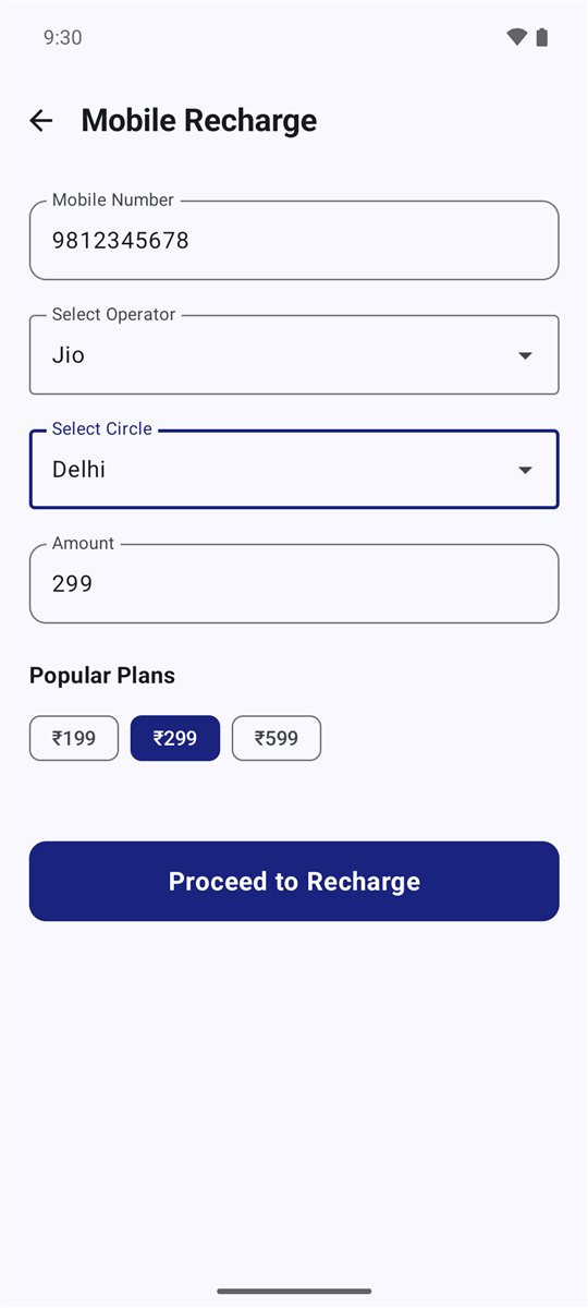 Mobile recharge screen with Jio plans ₹199, ₹299 and ₹599